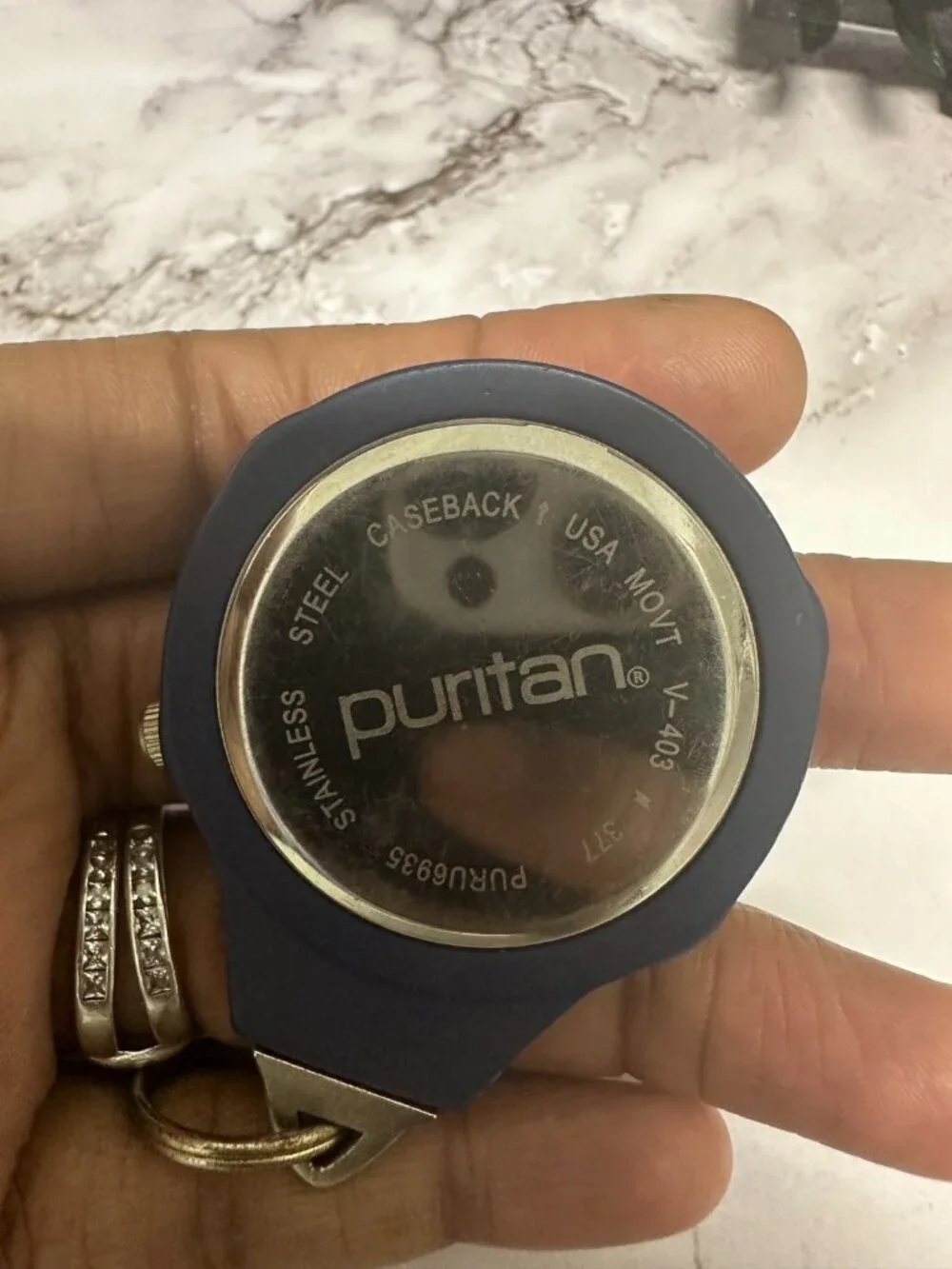 Puritan Carabiner Key Ring Watch Mens 44mm Blue Dial Silver Tone New Battery